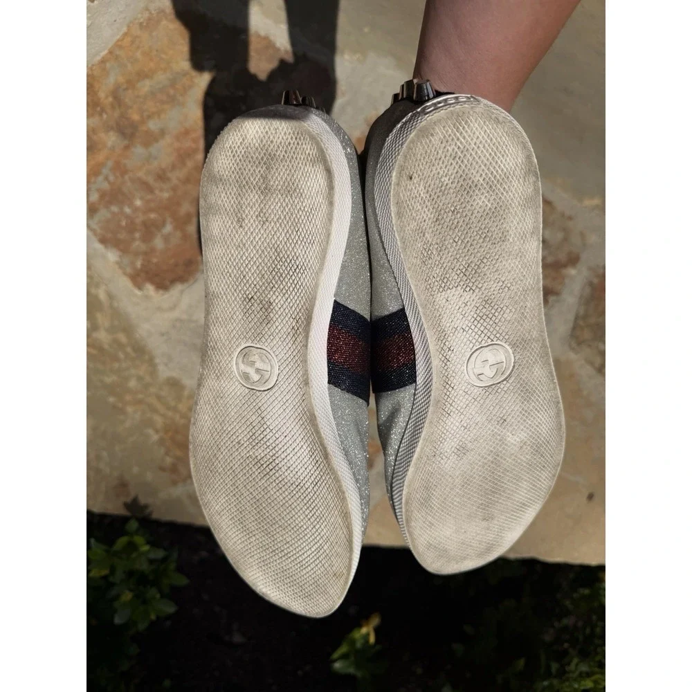 Gucci Bambi Glitter Stud Low Top Sneakers Silver Cat Head EU 45 US 11.5 Men's